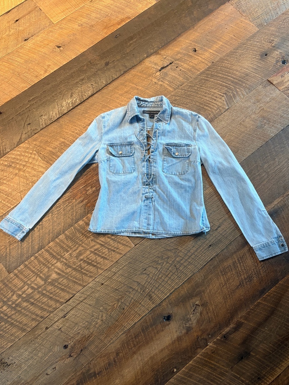 French Connection Y2K Lace Up Denim Top Western Fitted Shirt Size 8
